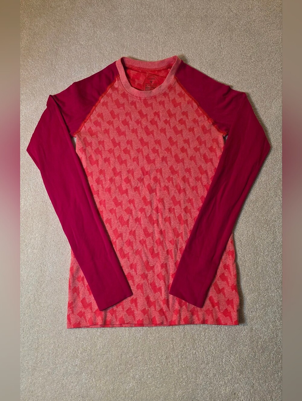 Oiselle Hot Pink Thunderbolt/Lightening Long Sleeve Athletic Shirt Womens S